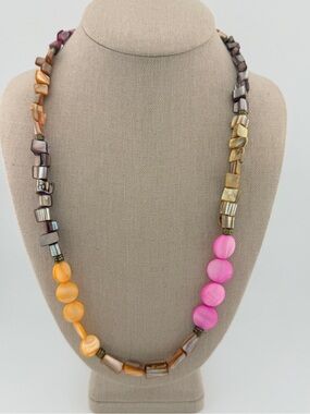 Multi-Color Mother of Pearl Shell Chunky Statement Necklace Asymmetrical